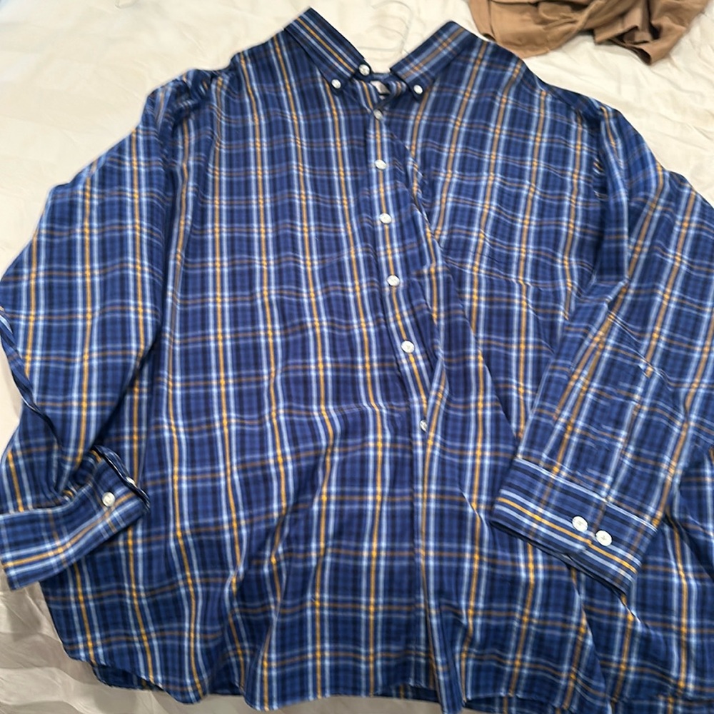 Roundtree & Yorke blue multi color easy care LS button down collared-4XB
